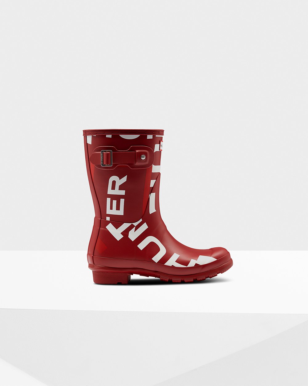 Womens Short Rain Boots - Hunter Original Exploded Logo (62ZOVDSKE) - Grey Red